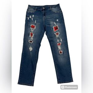 BUFFALO PLAID patches jeans. Size 36 waist. NWOT.